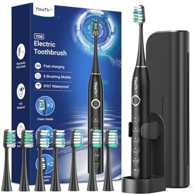 YTEATH PRO Elektrische tandenborstel met 8 borstelkoppen (3 typen), ultrasone tandenborstel voor volwassenen, elektrische tandenborstel met timer, 120 dagen batterijduur, 5 poetsmodi, reisetui, wandgemonteerd YTEATH PRO Elektrische tandenborstel met 8 borstelkoppen (3 typen), ultrasone tandenborstel voor volwassenen, elektrische tandenborstel met timer, 120 dagen batterijduur, 5 poetsmodi, reisetui, wandgemonteerd