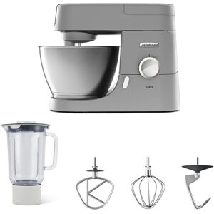 Kenwood Chef KVC3110S Keukenmachine, 4.6 L Roestvrijstalen Mengkom, Interlock Veiligheidssysteem, Metalen Body, Inclusief 3-Delige Accessoire Set en Acryl Blender Accessoire, 1000W, Zilver