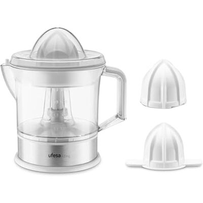 Ufesa Zing Elektrische Citruspers 40W, 0,7L Inhoud, Roestvrijstalen Behuizing, 2 Kegels en Verstelbaar Filter, Dubbele Draairichting, Automatische Start, Afneembare Onderdelen en BPA-vrij Ufesa Zing Elektrische Citruspers 40W, 0,7L Inhoud, Roestvrijstalen Behuizing, 2 Kegels en Verstelbaar Filter, Dubbele Draairichting, Automatische Start, Afneembare Onderdelen en BPA-vrij