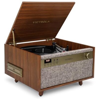 Victrola Century 6-in-1 – Vinyl platenspeler met 3 snelheden, CD- & cassettedeck, Bluetooth, 3,5mm aux, VINYLSTREAM, ingebouwde luidsprekers, mid-century design (Walnoot) Victrola Century 6-in-1 – Vinyl platenspeler met 3 snelheden, CD- & cassettedeck, Bluetooth, 3,5mm aux, VINYLSTREAM, ingebouwde luidsprekers, mid-century design (Walnoot)