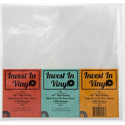 Invest In Vinyl 100 Clear Plastic Protective LP Outer Sleeves 3 Mil. Vinyl Record Sleeves Album Covers 12.75" x 12.5" Provide Your LP Collection with The Proper Protection Invest In Vinyl 100 Clear Plastic Protective LP Outer Sleeves 3 Mil. Vinyl Record Sleeves Album Covers 12.75" x 12.5" Provide Your LP Collection with The Proper Protection