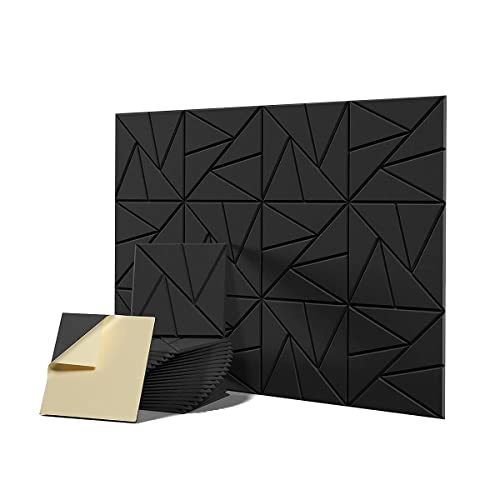 Tsadeer Set van 12 zelfklevende akoestisch schuim, 12 stuks geluidsisolatieschuim, 30 x 1 cm, akoestische dichtheid, zwart
