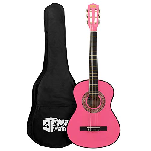 Mad About MA-CG03 Klassieke gitaar, 3/4 maat roze klassieke gitaar kleurrijke Spaanse gitaar met draagtas, riem, pick en reserve snaren