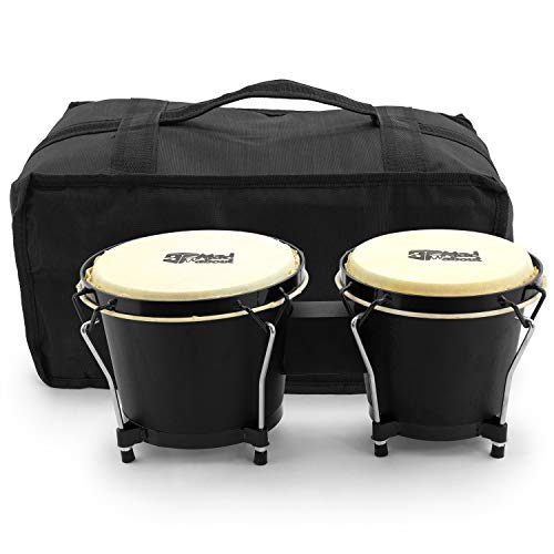 Mad About BON01 Bongo Drums, 6" en 7" eiken handtrommels met draagtas, 6" & 7" Bongos zwart, MA-BON01