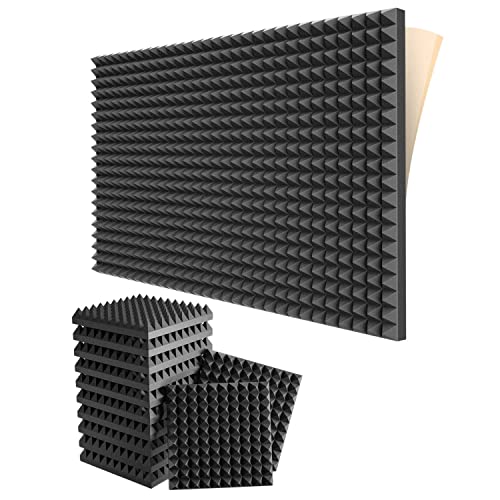GYSURYB Set van 12 zelfklevende geluiddichte schuimplaten, 5 x 30 x 30,5 cm, akoestische panelen met hoge dichtheid, akoestisch schuim van piramide