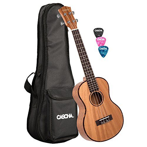 CASCHA Premium mahonie sopraan ukelele, kleine Hawaii gitaar, ukelele voor beginners, met acquilasnaren en 3 plectra Ukelele + tas 26 inch Tenor bruin