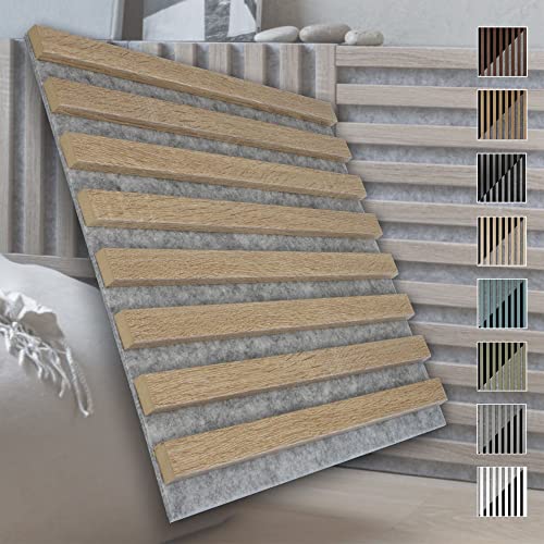 Marbet Design Akoestische panelen, akoestische vierkanten, 40 x 40 cm, wandbekleding hout (1 paneel, grijs Sonoma eiken), verticaal, akoestisch vilt, lamellenwandplaten