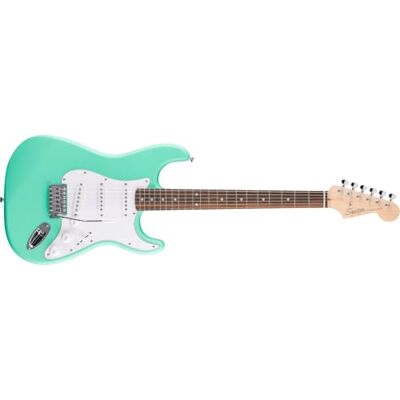 Fender Squier by Debut Collection Stratocaster elektrische gitaar, Laurel toets, witte slagplank, zeegroen Fender Squier by Debut Collection Stratocaster elektrische gitaar, Laurel toets, witte slagplank, zeegroen