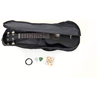 GEWA Soprano Ukulele Almeria Player Pack – matzwart – incl. gigbag, stemfluit, reservesnaren, greeptabel + 2 plectrums – beginnersset voor volwassenen en jongeren GEWA Soprano Ukulele Almeria Player Pack – matzwart – incl. gigbag, stemfluit, reservesnaren, greeptabel + 2 plectrums – beginnersset voor volwassenen en jongeren