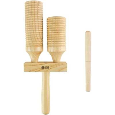 A-Star tweekleurig dubbel houten blok Agogo Guiro-schraper met houten klopper, percussieritmeblok A-Star tweekleurig dubbel houten blok Agogo Guiro-schraper met houten klopper, percussieritmeblok