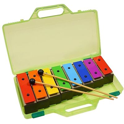 A-Star Kleurrijke Chime Bar Set van 8 Sopraan Rainbow Diatonic Glockenspiel Xylofoon in groene harde koffer met twee kloppers C6 tot C7 A-Star Kleurrijke Chime Bar Set van 8 Sopraan Rainbow Diatonic Glockenspiel Xylofoon in groene harde koffer met twee kloppers C6 tot C7