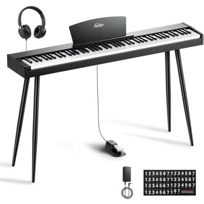 Eastar EUP-80 Digitale piano, 88 toetsen, snelheidsgevoelig toetsenbord, volledig formaat, elektrisch pianotoetsenbord voor beginners, rechtop toetsenbord, piano, bundel, muziek, rust, pedaal en Eastar EUP-80 Digitale piano, 88 toetsen, snelheidsgevoelig toetsenbord, volledig formaat, elektrisch pianotoetsenbord voor beginners, rechtop toetsenbord, piano, bundel, muziek, rust, pedaal en