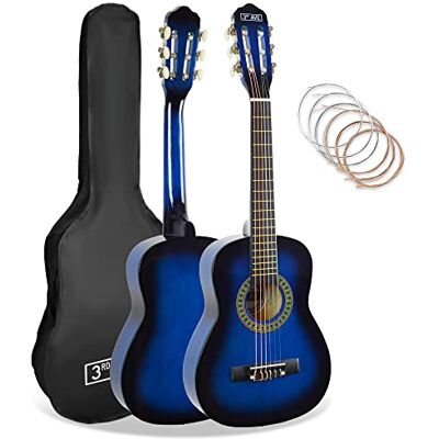 3rd Avenue 1/4 formaat klassieke Spaanse gitaar voor kinderen, beginnerspakket, met nylon snaren, tas, snaren blauw 3rd Avenue 1/4 formaat klassieke Spaanse gitaar voor kinderen, beginnerspakket, met nylon snaren, tas, snaren blauw