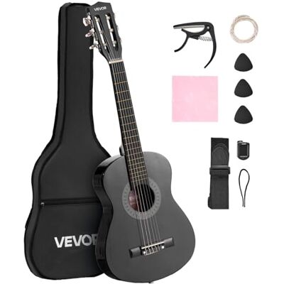 VEVOR Akoestische gitaar voor kinderen en beginners, 80 cm klassieke gitaar met nylon snaren en volledige starterskit (Gig Bag, Tuner, Strap, Capo, plectrums, extra snaren) voor studenten, jongens en VEVOR Akoestische gitaar voor kinderen en beginners, 80 cm klassieke gitaar met nylon snaren en volledige starterskit (Gig Bag, Tuner, Strap, Capo, plectrums, extra snaren) voor studenten, jongens en