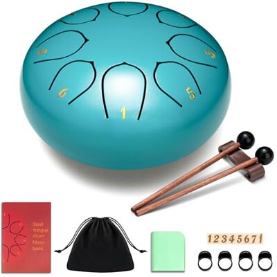 CAHAYA Stalen tongtrommel 6 inch 8 tonen: stalen percussie-instrument voor kinderen wordt geleverd met muziekboek, toverstokken, toets en tas, handdrum voor meditatie yoga, blauw meer CAHAYA Stalen tongtrommel 6 inch 8 tonen: stalen percussie-instrument voor kinderen wordt geleverd met muziekboek, toverstokken, toets en tas, handdrum voor meditatie yoga, blauw meer