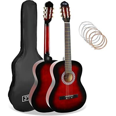 3rd Avenue 4/4 formaat klassieke Spaanse gitaar met nylon snaren, beginnerspakket, tas, snaren rood 3rd Avenue 4/4 formaat klassieke Spaanse gitaar met nylon snaren, beginnerspakket, tas, snaren rood