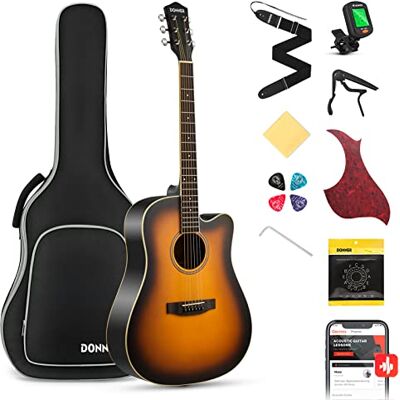 Donner Akoestische gitaar 4/4 Cutaway Beginner Kit Sunburst met gigbag, tuner, riem, snaren, capo, plectrums Donner Akoestische gitaar 4/4 Cutaway Beginner Kit Sunburst met gigbag, tuner, riem, snaren, capo, plectrums