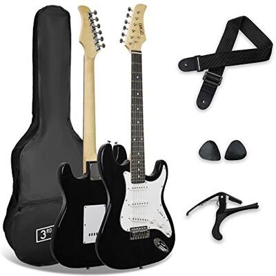 3rd Avenue XF 4/4 formaat elektrische gitaar, beginnerspakket met tas, gitaarband, plectrums en capo zwart 3rd Avenue XF 4/4 formaat elektrische gitaar, beginnerspakket met tas, gitaarband, plectrums en capo zwart