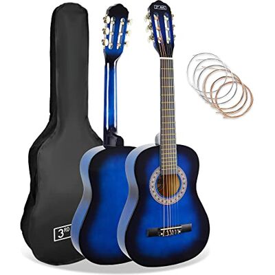 3rd Avenue 1/2 formaat klassieke Spaanse gitaar voor kinderen, beginnerspakket, met nylon snaren, tas, snaren blauw 3rd Avenue 1/2 formaat klassieke Spaanse gitaar voor kinderen, beginnerspakket, met nylon snaren, tas, snaren blauw