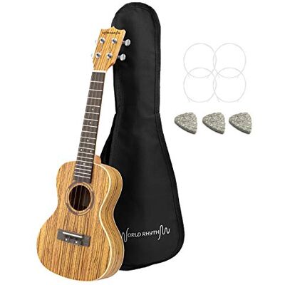 World Rhythm Concert Ukulele 23" Zebrawood met Gigtas Concert ukelele van 23 inch met 3 vilten plectrums en gigtas, afgewerkt in zebrawood. World Rhythm Concert Ukulele 23" Zebrawood met Gigtas Concert ukelele van 23 inch met 3 vilten plectrums en gigtas, afgewerkt in zebrawood.