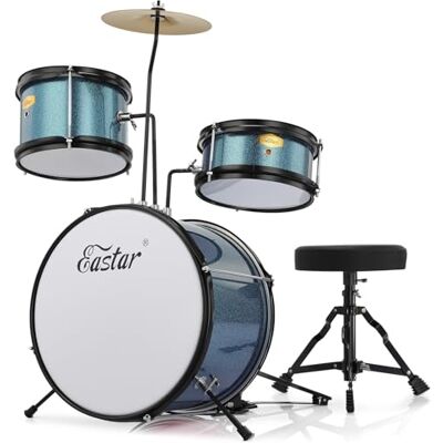 Eastar 3-delig voor kinderen, 3-delig voor beginners, 14 inch drumset met verstelbare troon, bekken, pedaal en twee paar drumsticks, junior drumset met bas Tom snaredrum, metallic hemelsblauw Eastar 3-delig voor kinderen, 3-delig voor beginners, 14 inch drumset met verstelbare troon, bekken, pedaal en twee paar drumsticks, junior drumset met bas Tom snaredrum, metallic hemelsblauw