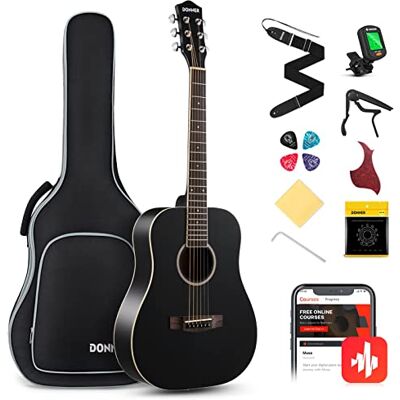 Donner Akoestische Gitaar voor Beginner Volwassen 36 ''Dreadnought 3/4 Size Zwarte Gitaar Bundel Pakket Kit Reizen, sparren Hout Met Gigbag Capo Tuner Strap String Gitaar Picks DAG-1MB/DAT-110D Donner Akoestische Gitaar voor Beginner Volwassen 36 ''Dreadnought 3/4 Size Zwarte Gitaar Bundel Pakket Kit Reizen, sparren Hout Met Gigbag Capo Tuner Strap String Gitaar Picks DAG-1MB/DAT-110D