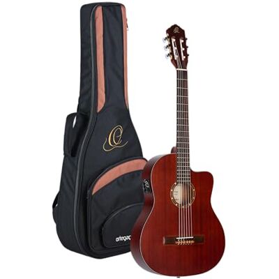 Ortega Guitars Family Series Thinline akoestische elektrische nylon klassieke 6-snarige gitaar met tas, rechts (RCE125MMSN) Ortega Guitars Family Series Thinline akoestische elektrische nylon klassieke 6-snarige gitaar met tas, rechts (RCE125MMSN)