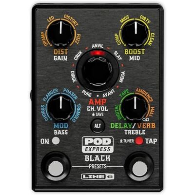 Line 6 POD Express Black – Compacte Hi-Gain gitaarversterker en effectprocessor met 7 unieke versterkers, 7 cabinets, 17 ingebouwde effecten, USB-C-interface voor opnames Line 6 POD Express Black – Compacte Hi-Gain gitaarversterker en effectprocessor met 7 unieke versterkers, 7 cabinets, 17 ingebouwde effecten, USB-C-interface voor opnames