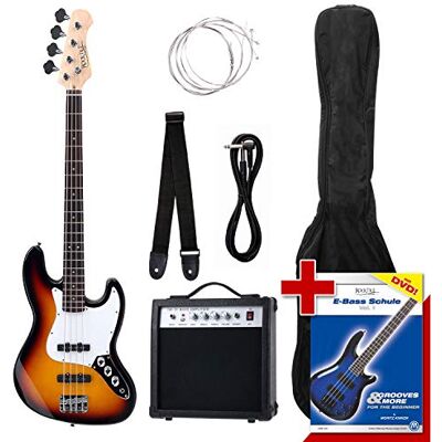 Rocktile Groover's Pack JB E-Bass Sunburst, Jazz-Style E-Bass 3-Color-Sunburst afwerking, 2 single-coil pickups, 2 volume-/ 1 toonregelaar, Afmetingen versterker: ca. 28 x 28, 5 x 12 cm Rocktile Groover's Pack JB E-Bass Sunburst, Jazz-Style E-Bass 3-Color-Sunburst afwerking, 2 single-coil pickups, 2 volume-/ 1 toonregelaar, Afmetingen versterker: ca. 28 x 28, 5 x 12 cm