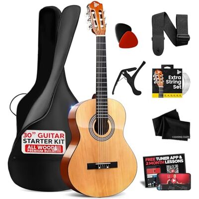 Pyle Akoestische gitaarkit voor beginners, 1/4 Junior Size All Wood Build Nylon snaarinstrument met capo, riem, extra snarenset, gigbag, gitaren voor beginners en volwassenen, jeugd, 76 cm natuurlijke Pyle Akoestische gitaarkit voor beginners, 1/4 Junior Size All Wood Build Nylon snaarinstrument met capo, riem, extra snarenset, gigbag, gitaren voor beginners en volwassenen, jeugd, 76 cm natuurlijke