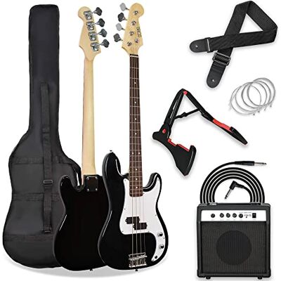 3rd Avenue 4/4 formaat elektrische basgitaar, beginnerspakket met 15W versterker, tas, kabel, gitaarband, statief en reservesnaren zwart 3rd Avenue 4/4 formaat elektrische basgitaar, beginnerspakket met 15W versterker, tas, kabel, gitaarband, statief en reservesnaren zwart
