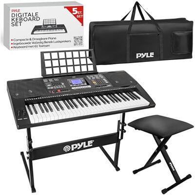 Pyle Elektrische Piano Draagbare Elektronische Piano Digitale Keyboard – 61 Toetsen Keyboard Inclusief Waterbestendige Tas, Kruk en Standaard Pyle Elektrische Piano Draagbare Elektronische Piano Digitale Keyboard – 61 Toetsen Keyboard Inclusief Waterbestendige Tas, Kruk en Standaard