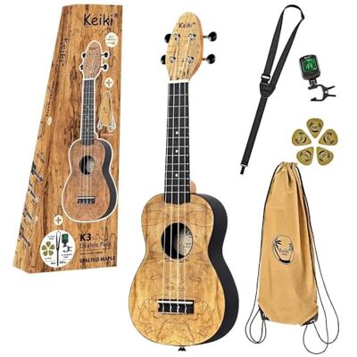 Ortega Guitars Sopraanukelele linkshandigen Keiki K3 starterkit inclusief tuner, 5 medium plectrums & trekkoord tas met Keiki-logo gestokt esdoornhout (K3-SPM-L) Ortega Guitars Sopraanukelele linkshandigen Keiki K3 starterkit inclusief tuner, 5 medium plectrums & trekkoord tas met Keiki-logo gestokt esdoornhout (K3-SPM-L)