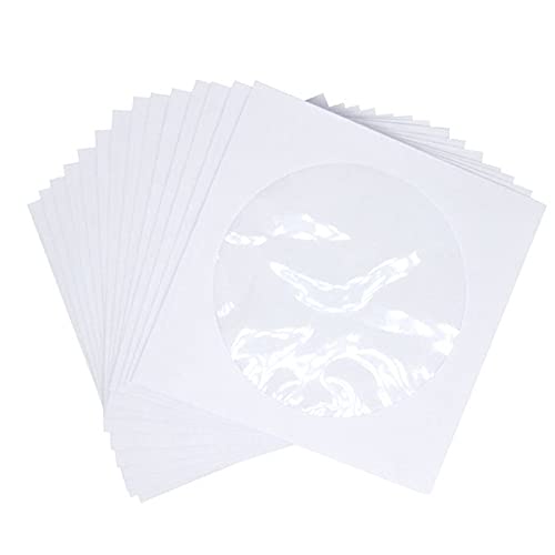 Veenewy CD-dvd-hoes, houder voor papieren enveloppen, voor cd-dvd-houder, met transparant venster, witte klapsluiting, 100 stuks