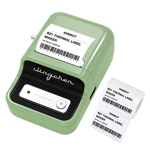 NIIMBOT B21 Bluetooth labelprinter, labelapparaat, zelfklevend, compatibel met iOS Android, draagbaar etiketteerapparaat voor thuis en op kantoor, school, etikettering (groen)