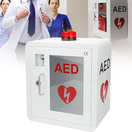 DPLXFPP AED Defibrillator Wand gemonteerd opbergkastje, eerste hulp AED Defibrillator Wall gemonteerd opbergkast met sleutel en alarm, voor noodsituatie thuis, kantoor en openbare plaatsen