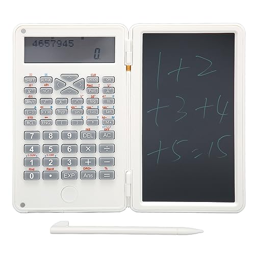 Elprico Wetenschappelijke Rekenmachines, Draagbaar 10-cijferig LCD-scherm, Wetenschappelijke Rekenmachine met Uitwisbaar LCD-schrijftablet, Desktoprekenmachine voor School (Wit)