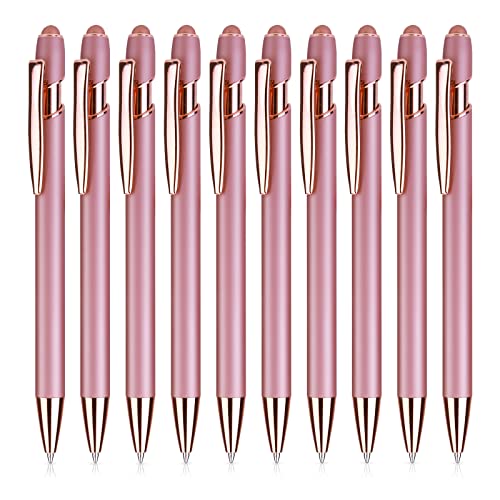 TIESOME 10 stuks intrekbare balpen met styluspunt, roségoud 2-in-1 balpennen 1,0 mm metalen pen zwarte inkt voor touchscreens school kantoor geschenkbenodigdheden