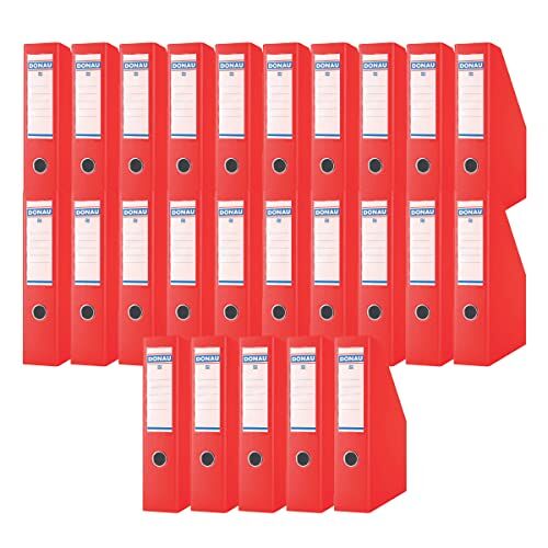OFFICER PRODUCTS DONAU 3949001PL-04 Stahordner archiefdoos karton / 25 stuks / doos rood / tot 750 vellen voor kantoor, school en thuis voor het opbergen van documenten in A4-formaat