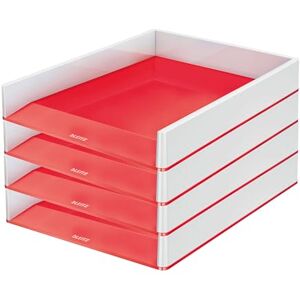 Leitz Wow A4 brievenbakje, 4-pack, wit/rood bureaublad, A4 papierlade, 53611026 Leitz Wow A4 brievenbakje, 4-pack, wit/rood bureaublad, A4 papierlade, 53611026