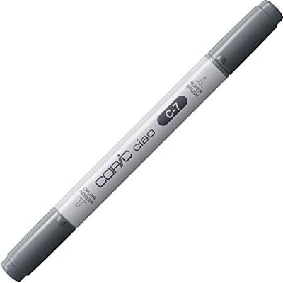Copic Ciao Marker Type C 7, cool grey No. 7, veelzijdige layout marker, op alcoholbasis, met een medium breedte en een brush tip. Copic Ciao Marker Type C 7, cool grey No. 7, veelzijdige layout marker, op alcoholbasis, met een medium breedte en een brush tip.