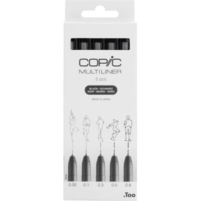 Copic Multiliner Set Zwart, 5 pennen in 5 verschillende lijndikten, tekenpennen met water- en alcoholbestendige pigmentinkt, voor schetsen, illustraties en contouren Copic Multiliner Set Zwart, 5 pennen in 5 verschillende lijndikten, tekenpennen met water- en alcoholbestendige pigmentinkt, voor schetsen, illustraties en contouren