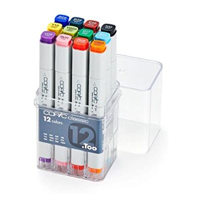 Copic Classic Marker Basic Set met 12 kleuren, professionele layout markers, op alcoholbasis, in praktische acryl display voor opslag en eenvoudige verwijdering Copic Classic Marker Basic Set met 12 kleuren, professionele layout markers, op alcoholbasis, in praktische acryl display voor opslag en eenvoudige verwijdering