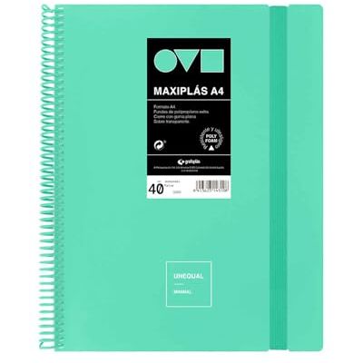 Grafoplás Grafoplas A4 kunststof hoezen, 40 transparante inzetstukken, stijve polyfoam-omslag, robuust en ultralicht, muntkleur, pvc-spiraal, minimalistisch, perfect voor documenten Grafoplás Grafoplas A4 kunststof hoezen, 40 transparante inzetstukken, stijve polyfoam-omslag, robuust en ultralicht, muntkleur, pvc-spiraal, minimalistisch, perfect voor documenten