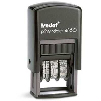 Trodat Stempel Printy 4850/L7 met datum en Duitse tekst GEBOECHT, zelfkleurend, afdrukkleur blauw en rood Trodat Stempel Printy 4850/L7 met datum en Duitse tekst GEBOECHT, zelfkleurend, afdrukkleur blauw en rood