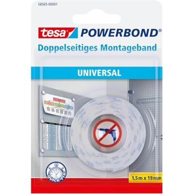 tesa 58565-00001-00 Powerbond Universeel dubbelzijdig tape, Wit tesa 58565-00001-00 Powerbond Universeel dubbelzijdig tape, Wit