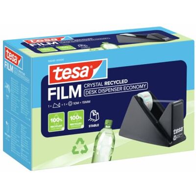 tesa Bureaudispenser Easy Cut Economy met 1 Rol film Crystal Recycled Tapehouder in set met tape, 10 m x 19 mm antislip-afroller met beschermkussentje aan de onderkant, incl. plakband tesa Bureaudispenser Easy Cut Economy met 1 Rol film Crystal Recycled Tapehouder in set met tape, 10 m x 19 mm antislip-afroller met beschermkussentje aan de onderkant, incl. plakband