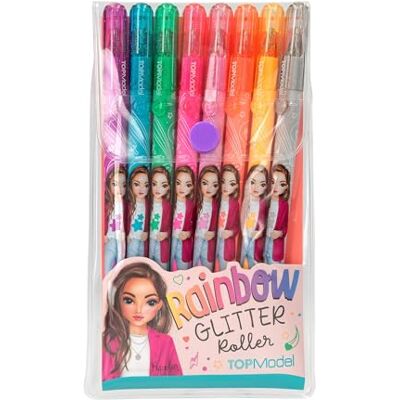 Depesche 12192 TOPModel Rainbow Glitter gelpennen in een transparant etui met drukknoopsluiting, 8 pennen in glitterkleuren om te schrijven en te versieren Depesche 12192 TOPModel Rainbow Glitter gelpennen in een transparant etui met drukknoopsluiting, 8 pennen in glitterkleuren om te schrijven en te versieren