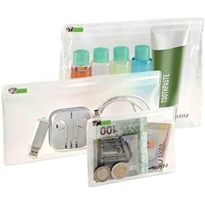 Leitz 3-pack ritszakken, maten gesorteerd, XS, S en M, PVC, complete), kleurloos, 40100000, kleurloos, 3er-Pack, kofferorganizer Leitz 3-pack ritszakken, maten gesorteerd, XS, S en M, PVC, complete), kleurloos, 40100000, kleurloos, 3er-Pack, kofferorganizer