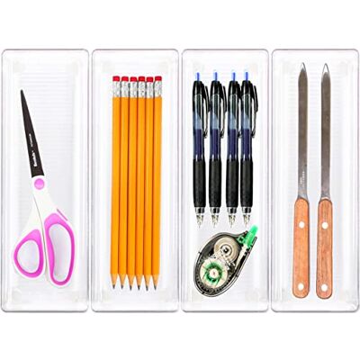 Simple Houseware Doorzichtige lade organizer voor kantoorprullenbak, bureauopslag, 8,3 x 24 cm, 4 verpakkingen Simple Houseware Doorzichtige lade organizer voor kantoorprullenbak, bureauopslag, 8,3 x 24 cm, 4 verpakkingen